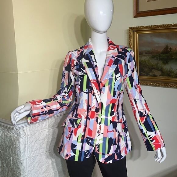 NWT DG2 Diane Gilman Fitted Single Breasted Multi Coloured Jacket - Picture 2 of 16